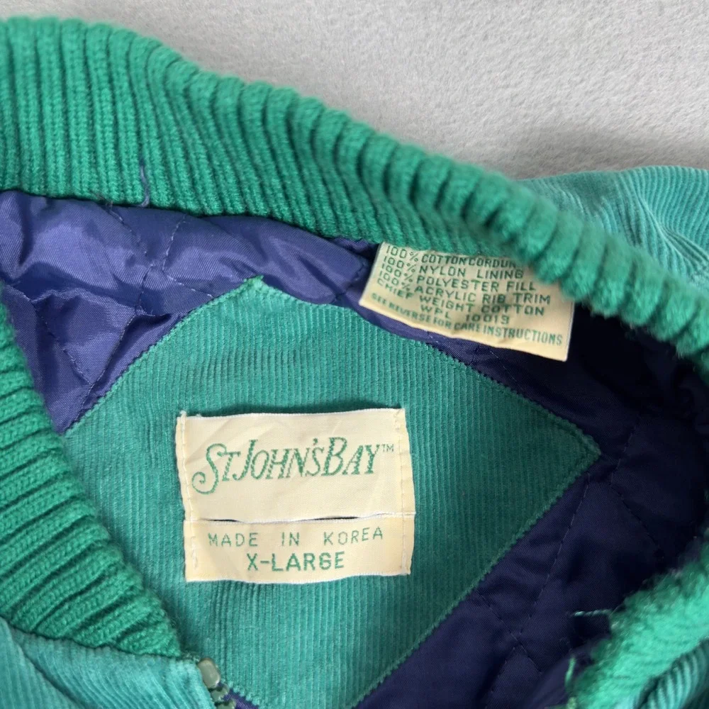 Vintage 90s‎ St Johns Bay Corduroy Vest Mens XL Teal Green Quilted Lined Zip